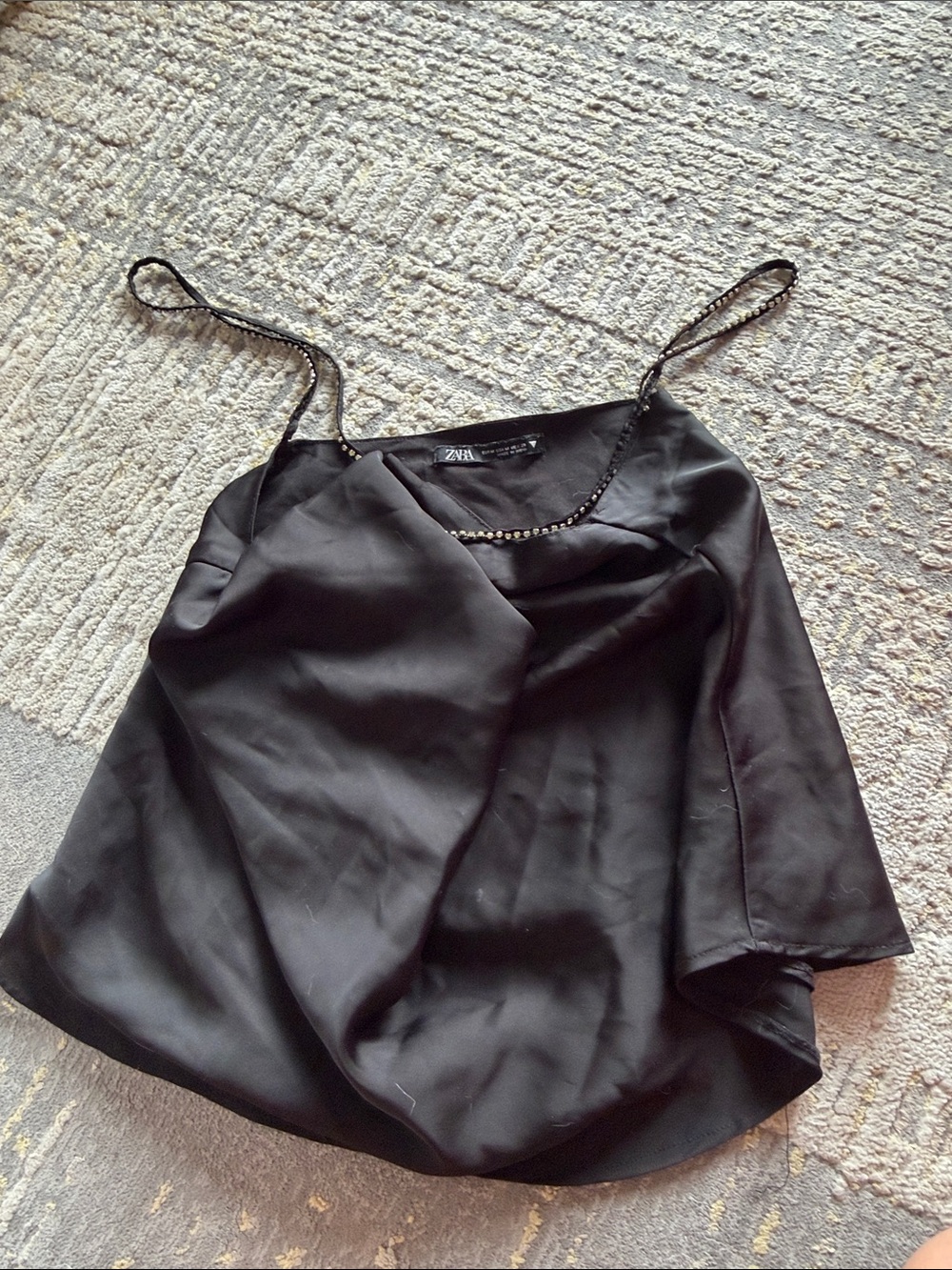 Zara Black cowl neck top Satin Cami with Beaded Neckline